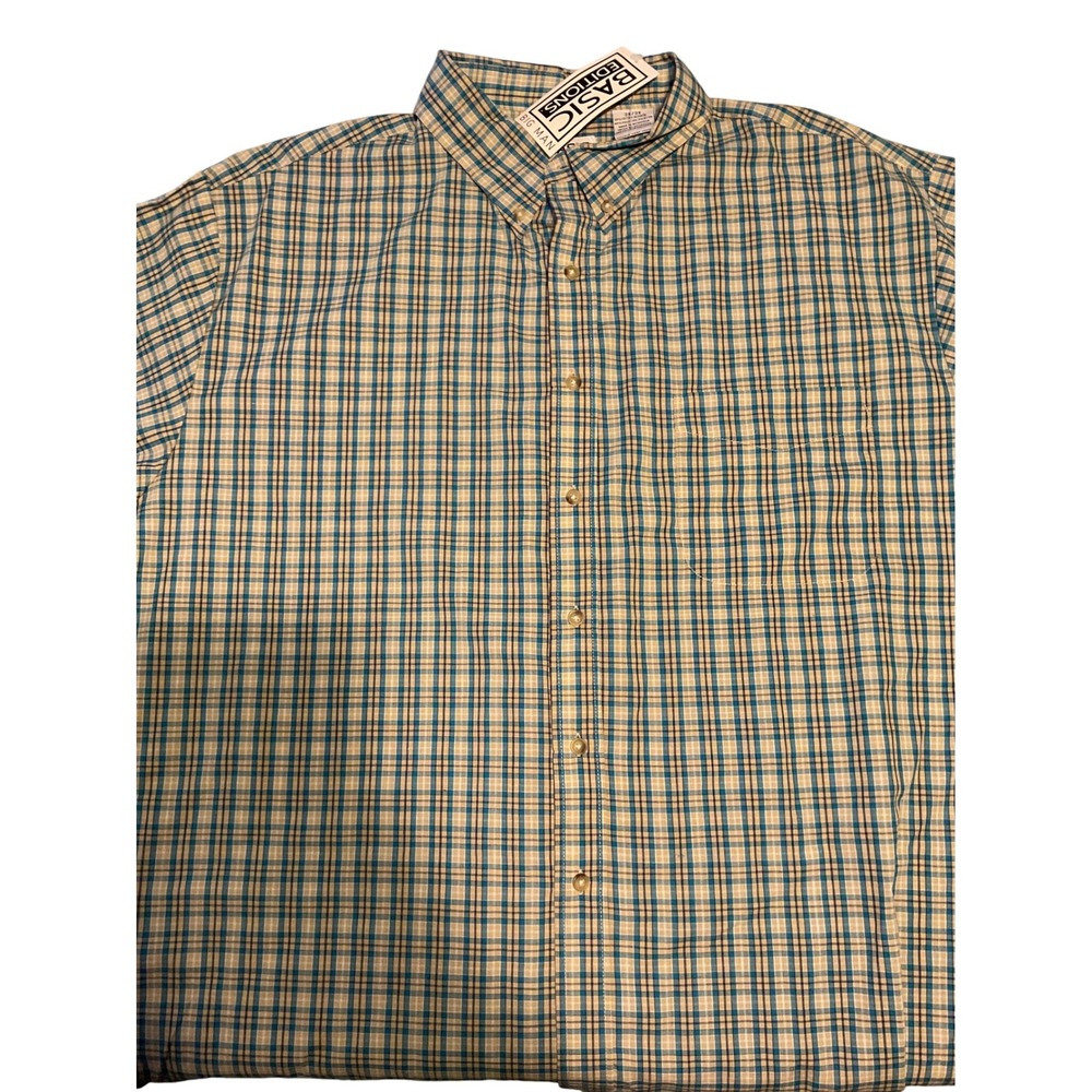 Basic Editions Mens Short Sleeve Plaid Button Up Shirt‎ Casual